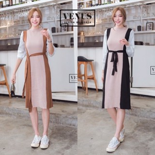 เดรสผ้าทอนุ่มสีทูโทนVenus