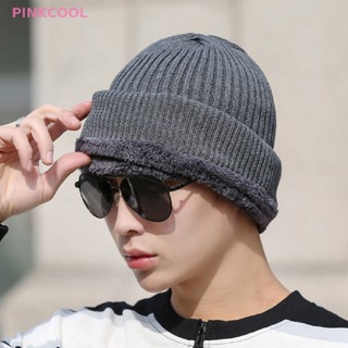 Pinkcool หมวกบีนนี่ ผ้าพันคอ ผ้าถัก แบบหนานุ่ม ให้ความอบอุ่น ป้องกันหู ลายตัวอักษร แฟชั่นฤดูใบไม้ร่วง ฤดูหนาว สําหรับผู้ชาย