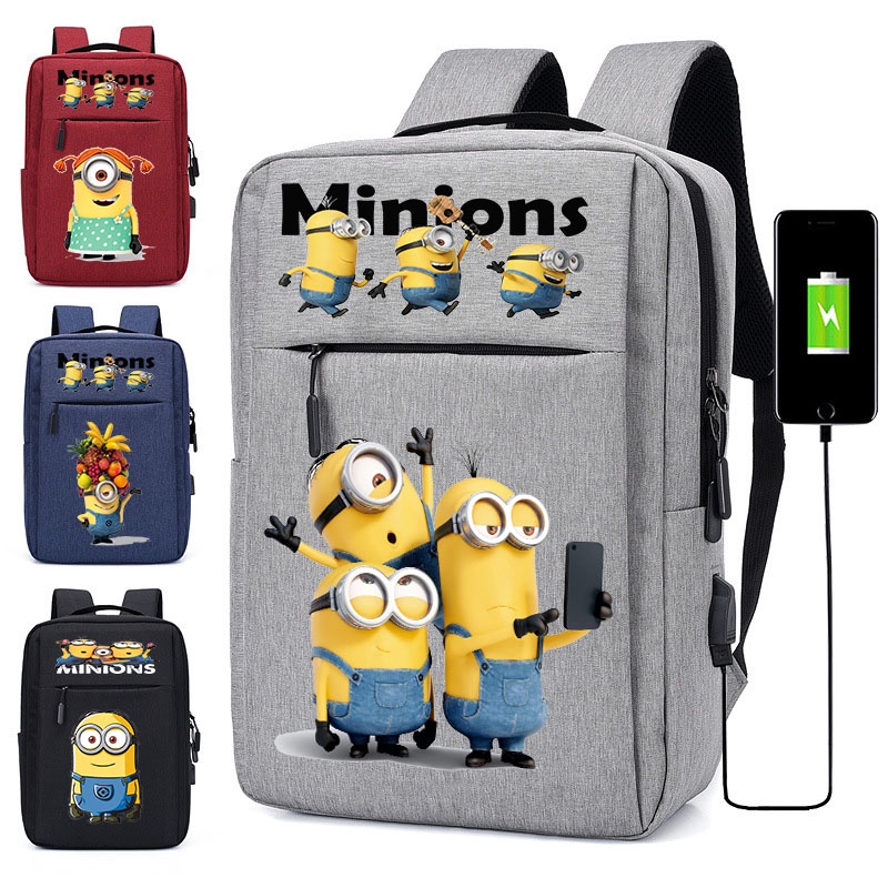 Minions กระเป๋าเป้สะพายหลังสีเหลืองขนาดเล็กกระเป๋านักเรียนแล็ปท็อปกระเป๋าเดินทางสำหรับนักเรียน (อินเทอร์เฟซ USB)