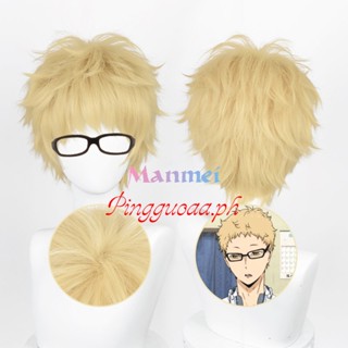 Manmei อนิเมะ Haikyuu !! Kei Tsukishima วิกผมสังเคราะห์ ทนความร้อน สีทองอ่อน สําหรับคอสเพลย์