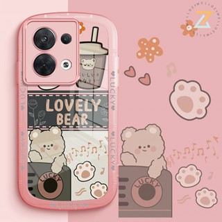 Zymello เคส OPPO A76 A96 A53 A54 A74 A9 2020 A5 2020 A52 A72 A92 A16K A16E F7 F9 F11 PRO  เคสโทรศัพท์ซิลิโคนหมีเพลงชานมการ์ตูนน่ารัก