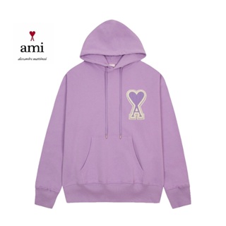 9518 AMI เสื้อกันหนาว แขนยาว มีฮู้ด ลายหัวใจ สีม่วง แฟชั่นสําหรับผู้ชาย ผู้หญิง