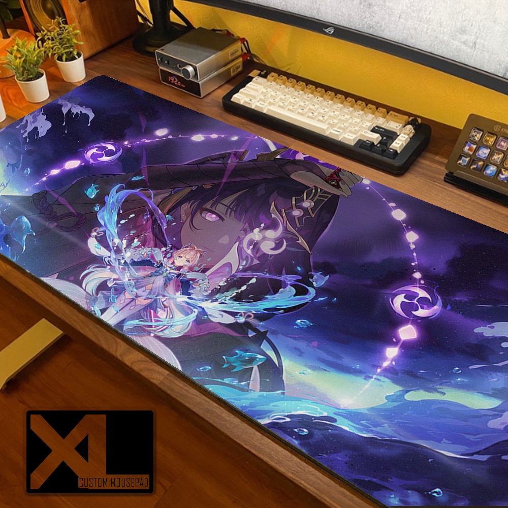 แผ่นรองเมาส์เล่นเกม Genshin 3 Mouse Pad ขนาดใหญ่พิเศษกันลื่นพิเศษ