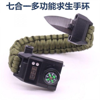 7 in 1 multi-function survival นาฬิกาสร้อยข้อมือเชือกร่มกลางแจ้ง self-defense มีดสร้อยข้อมือหน้าต่างหักเครื่องมือเข็มทิศ