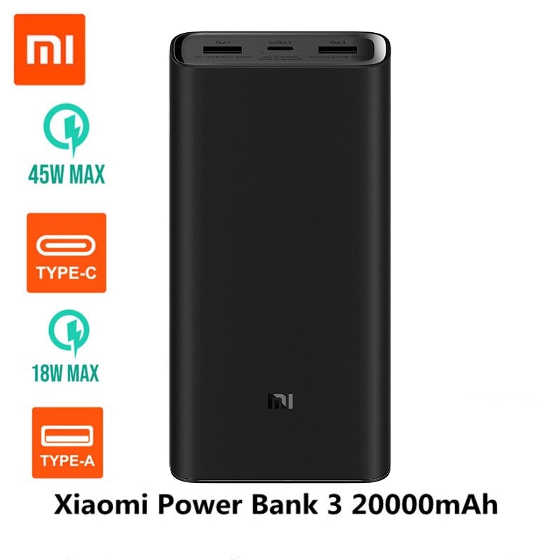 Xiaomi 3 mi 20000 mAh pro plm07zm power bank with USB three way output ...