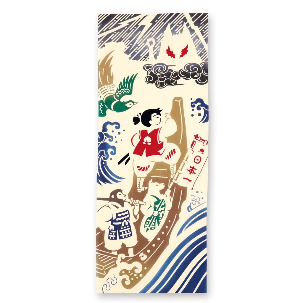 [50160] Tenugui - ผ้าเทนูกุย ผ้าญี่ปุ่น ผ้าอเนกประสงค์ : ลายโมโมทาโร่ (桃太郎, Momotaro)