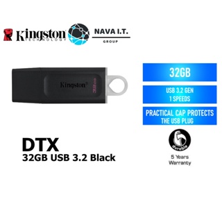 COINSคืน15%⚡FB9JMZV6⚡ KINGSTON DTX/32GB FLASH DRIVE USB 3.2 BLACK รับประกัน 5 ปี