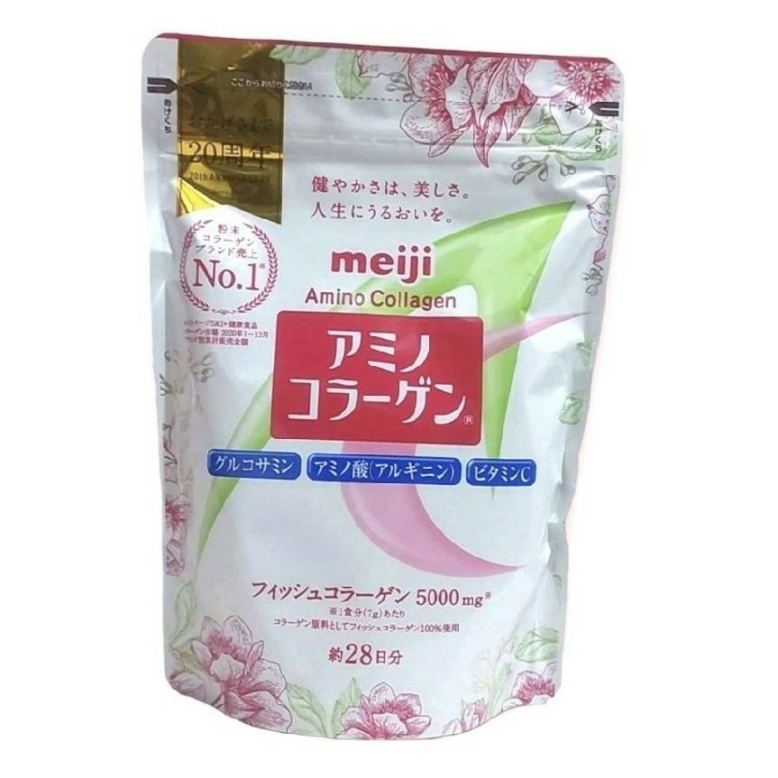 Meiji Amino Collagen เมจิ อะมิโน คอลลาเจนชนิดผง (สูตรปกติ-ซองขาวชมพู)