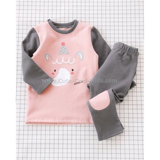 PJK-122 ชุดนอนเด็ก Slim สีสีชมพู (ผ้าหนากันหนาว) ลายหมี Size-90 (1-2Y)