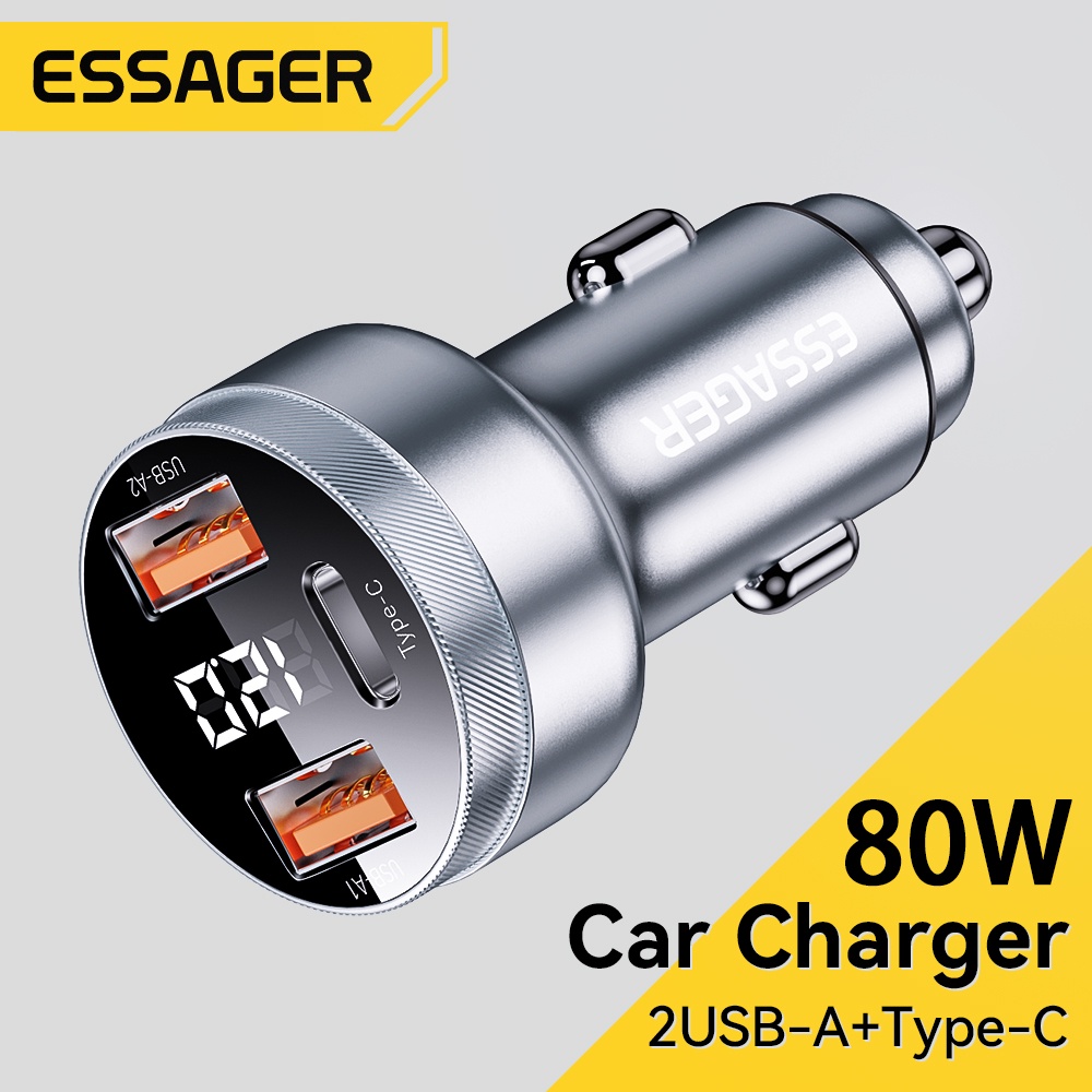 Essager ที่ชาร์จโทรศัพท์ในรถยนต์ 80W USB Type C PD ชาร์จเร็ว สําหรับ iP 14 13 Sa