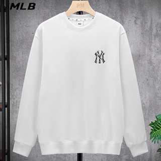 เสื้อกันหนาว คอกลม ผ้าฝ้ายแท้ ปักลายโลโก้ MLB NY ของแท้ แฟชั่นคู่รัก