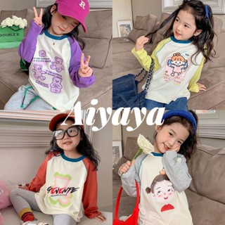 Aiyaya เสื้อผ้าเด็กผู้หญิง เสื้อแขนยาวเด็กสีพื้น เสื้อการ์ตูนสไตล์เกาหลี（409）