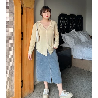 CiCi Plus+(3265)เสื้อไหมพรมแขนยาวมีฮู้ด กระดุมหน้า ใส่คลมหรือใส่เดี่ยวก็ปังมากสาวอวบอ้วน