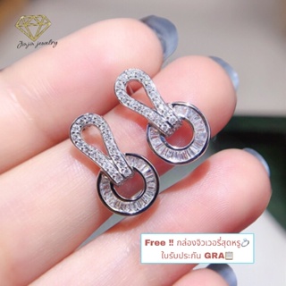 ต่างหูล้อมเพชร moissanite เงินแท้ 92.5% พร้อมกล่องสุดหรู