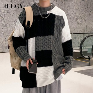 Ielgy เสื้อกันหนาว แบบบิด สีตัดกัน สไตล์ญี่ปุ่น สําหรับผู้ชาย