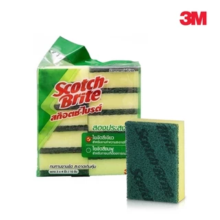 3M สก๊อตซ์ไบร์ตมีฟองน้ำพร้อมใยขัด(สีเขียว) 3M ฟองน้ำล้างจานพร้อมใยขัด 3x4นิ้ว (10ชิ้น/แพ็ค)