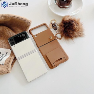 Jusheng เคสโทรศัพท์มือถือแฟชั่น หรูหรา มีขาตั้ง ประดับลูกบอล สําหรับ Samsung Z Flip5 Z Flip4 Z Flip3