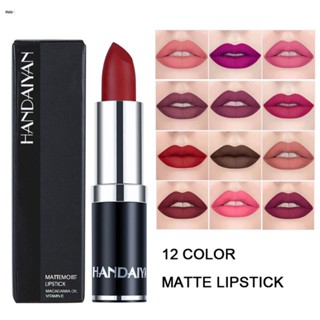 Handaiyan Brand Velvet Matte Lipstick เมคอัพ Silver 12 Color Nude Long Lasting Pigment Lips Stick Nuuo