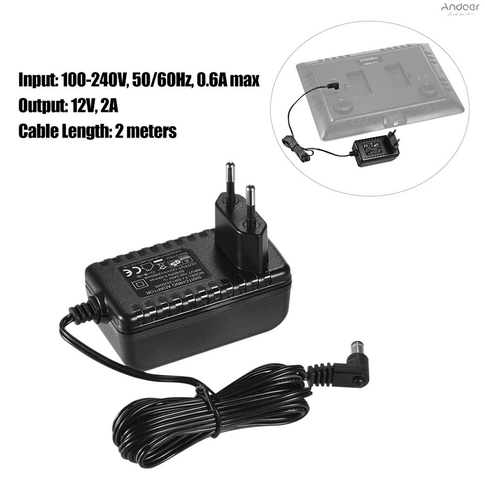 อะแดปเตอร์ไฟมาตรฐาน 12V 2A พร้อมปลั๊ก EU แรงดันไฟฟ้ากว้าง 100-240V สําหรับไฟวิดีโอ LED YONGNUO YN300III YN216 YN1410 YN300Air YN160III YN168 YN360