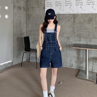 Many Jeans Overalls เอี๊ยมกางเกงขาสั้นสียีนส์เข้ม