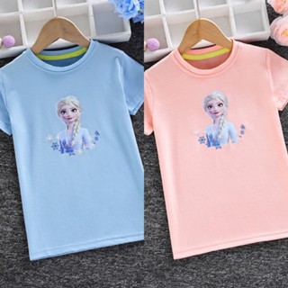 Mimi🌈พร้อมส่ง🌈เสื้อยืดแขนสั้น ลายเอลซ่า อายุ 2-8 ขวบ (157)