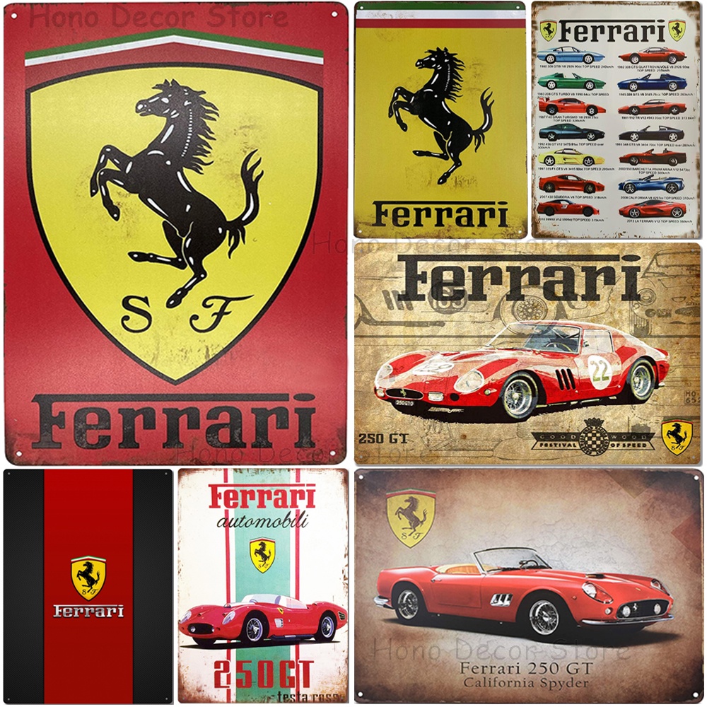 หรูหราSupercar Ferrariแผ่นโลหะป้ายดีบุกRetro Shabby Chic Decor Vintageรถคลับบาร์ผับตกแต่งโปสเตอร์แผ่นโลหะ