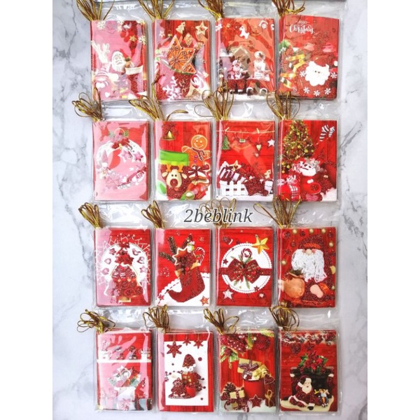 ส.ค.ส./การ์ดคริสต์มาสปีใหม่​ 16​ แผ่นลายไม่ซ้ำรุ่นกากเพชรละเอียดสีแดงเมทัลลิค