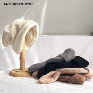 [springevenwell] หมวกผ้าขนสัตว์ถัก แต่งหูกระต่าย สไตล์เกาหลี ญี่ปุ่น เหมาะกับฤดูใบไม้ร่วง และฤดูหนาว สําหรับผู้หญิง พร้อมส่ง