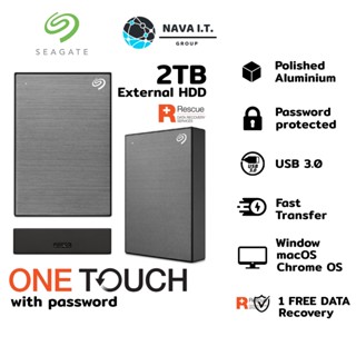 COINSคืน15%⚡FB9JMZV6⚡ SEAGATE ONE TOUCH WITH PASSWORD EXTERNAL HARDDISK 2TB (FAST TRANSFER/USB 3.0) เทา- ประกัน 3ปี