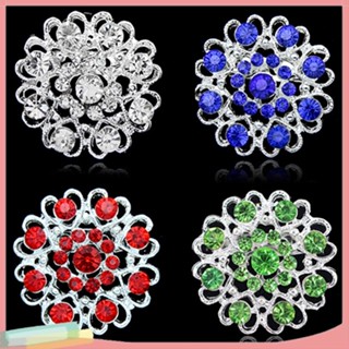 LK- Rhinestone Crystal Brooch Hollow Out Collar Pin Silver Plated Flower Jewelry