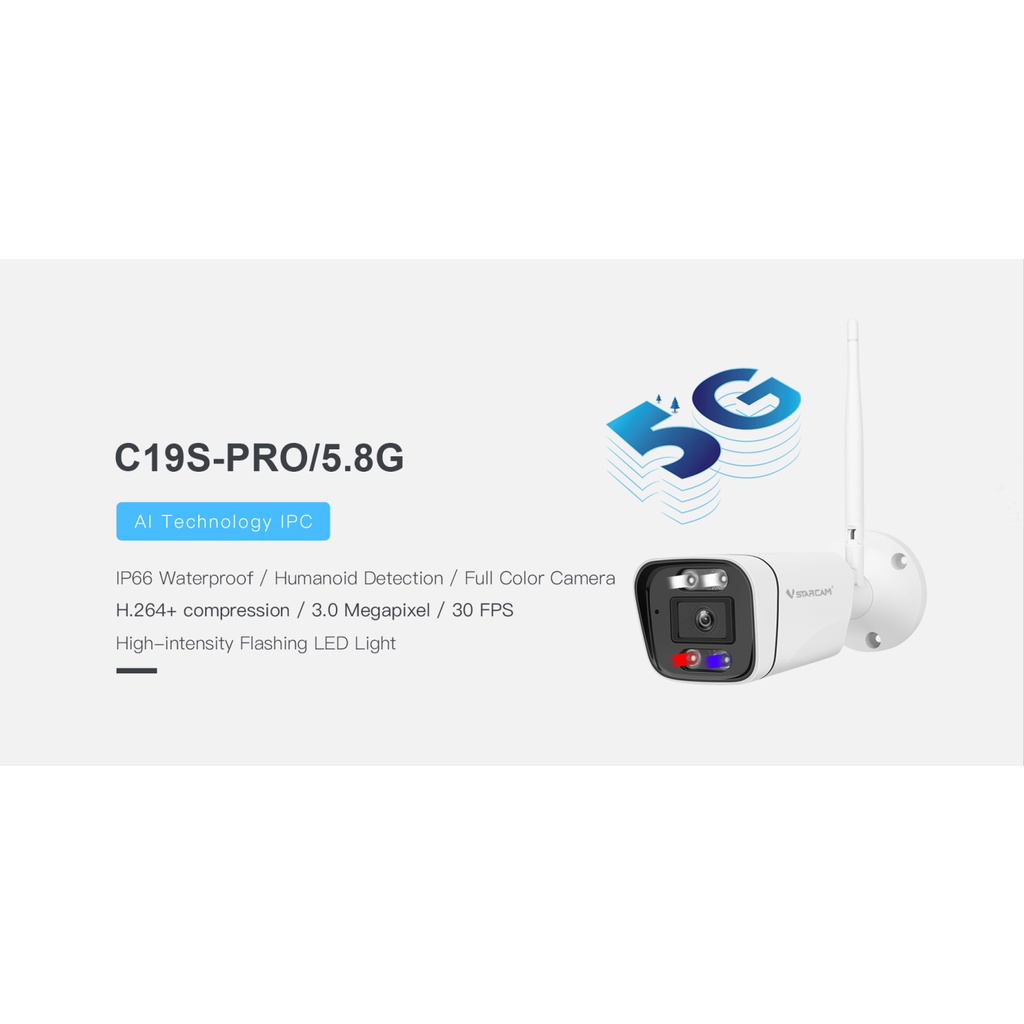 แนะนำ 💥 VSTARCAM C19S PRO 5.8G ( WIFI 2.4- 5.8G，AI คนตรวจจับสัญญาณเตือน， 3ล้านพิกเซล）