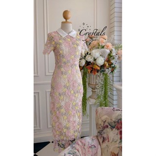 พร้อมส่ง🚩ถ่ายจากสินค้าจริง นางแบบใส่สินค้าจริง🚩Flower Lace Dress crystal 1118