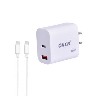 Oker charger uc-242 Fast charge มี 2 หัว เสียบ Usb A &amp; Usb c  20W (แถมสาย TYPE-C)