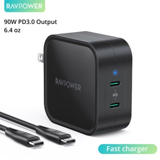 หัวชาร์จ RAVPower DUAL Type C 90W 2-Port Wall Charger PD 3.0 fast charge pd charger usb c