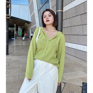 CiCi Plus+(3265)เสื้อไหมพรมแขนยาวมีฮู้ด กระดุมหน้า ใส่คลมหรือใส่เดี่ยวก็ปังมากสาวอวบอ้วน