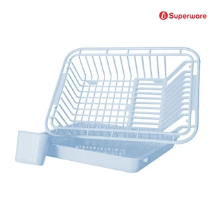 Srithai Superware ที่คว่ำจานชามพลาสติก ตะกร้าคว่ำจาน แบบโล่ง มีถาดรองน้ำทิ้ง และที่ใส่ช้อนส้อม รุ่น B-150