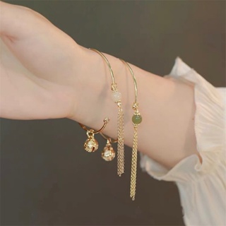 เครื่องประดับ สร้อยข้อมือ ประดับลูกปัดระฆัง สีทอง 18k สามารถปรับได้ เหมาะกับของขวัญ สไตล์เกาหลี สําหรับผู้หญิง และนักเรียน