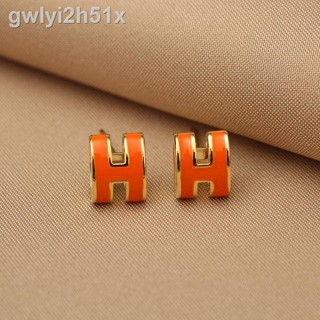 ﹍☈High Quality Hermès Simple Letter Earrings Herm S/Small