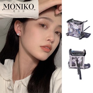 MONIKO ต่างหูเงิน 925 ต่างหูเพชรทรงเหลี่ยม4 mm. - 8 mm CZ ต่างหูเพชร ไม่ระคายเคือง