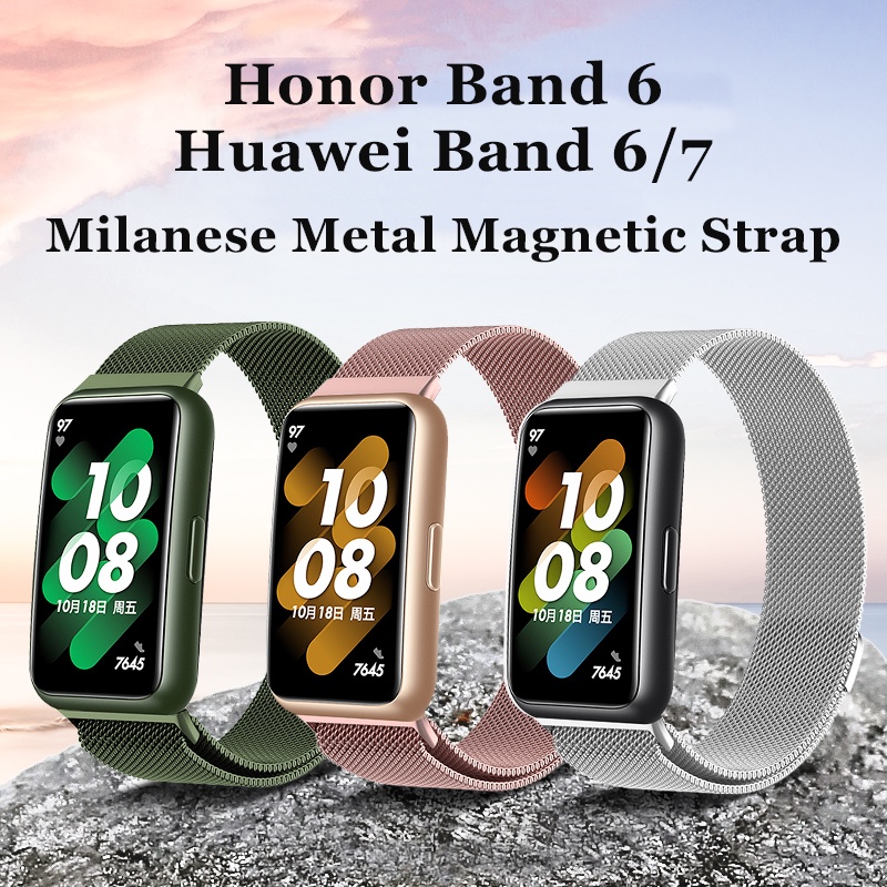 เหมาะสำหรับ Huawei Band 10 8 9 7 6 Honor Band 6 สายรัดข้อมือทดแทนแบบโลหะ สายรัดแม่เหล็ก ความยาวปรับได้ Huawei Band 10