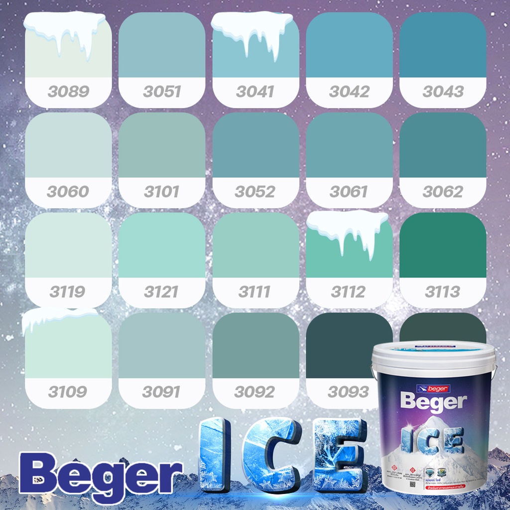 สีทาบ้าน 18 ลิตร Beger สีฟ้า น้ำทะเล กึ่งเงา Beger ICE สีทาภายนอกและใน เช็ดล้างได้ กันร้อนเยี่ยม เบเ