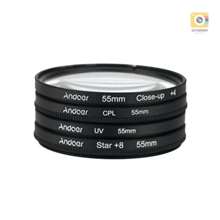 Andoer 55mm UV+CPL+Close-Up+4 +Star 8-Point Filter Circular Filter Kit Circular Polarizer Filter Macro Close-Up Star 8-Point Filter with Bag for   Pentax  DSLR Camera