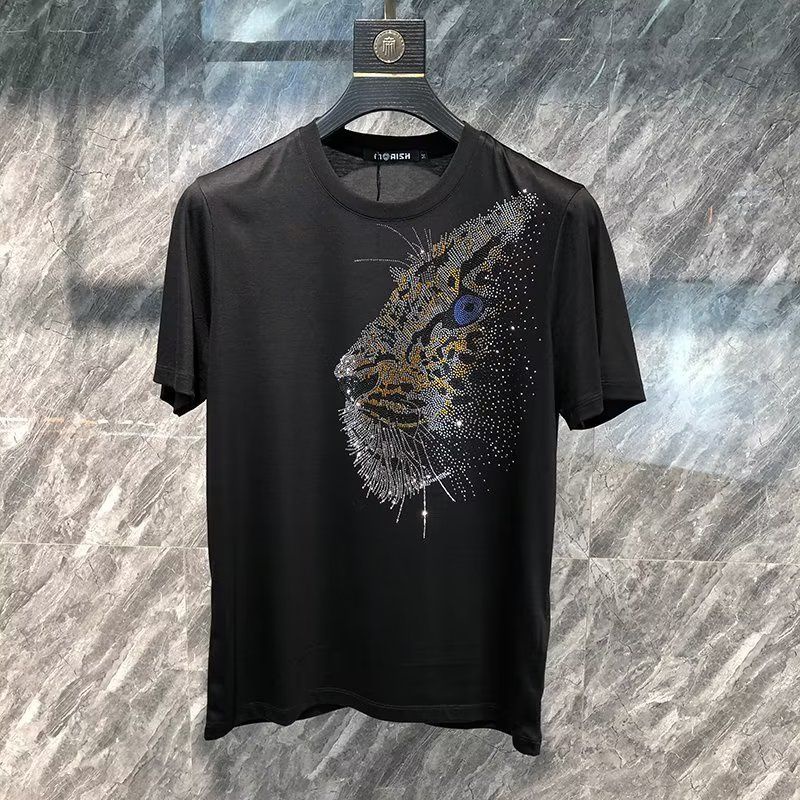 เสื้อยืดผู้ชาย DIA ร้อนเพชรเสือดาวระบายอากาศผ้าฝ้ายแท้เด็กชายลําลองแขนสั้นด้านบน