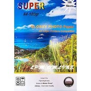 กระดาษโฟโต้ SUPER ผิวมัน ขนาด A4 100 แผ่น หนา 180 แกรม