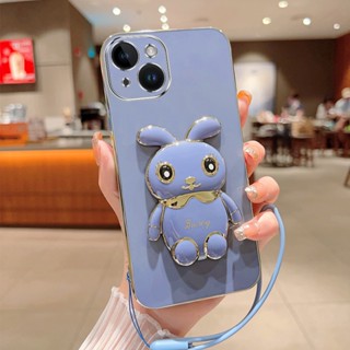 เคสโทรศัพท์มือถือ ขอบตรง ลายกระต่ายน่ารัก พร้อมขาตั้ง สําหรับ Samsung A13 4G A13 5G A33 5G A73 5G A53 5G A03S A21s