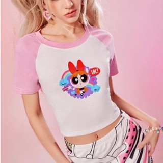 เสื้อครอป powerpuff girls งานแท้ เป็นงานคอลแลบน้า บลอคสี น่ารักมาก แฟชั่นy2k