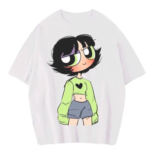 เสื้อยืด ขนาดใหญ่ พิมพ์ลาย The powerpuff girls สีเขียว สําหรับผู้หญิง | เสื้อเชิ้ต สไตล์วินเทจ | โมเดลอนิเมะเสื้อยืด