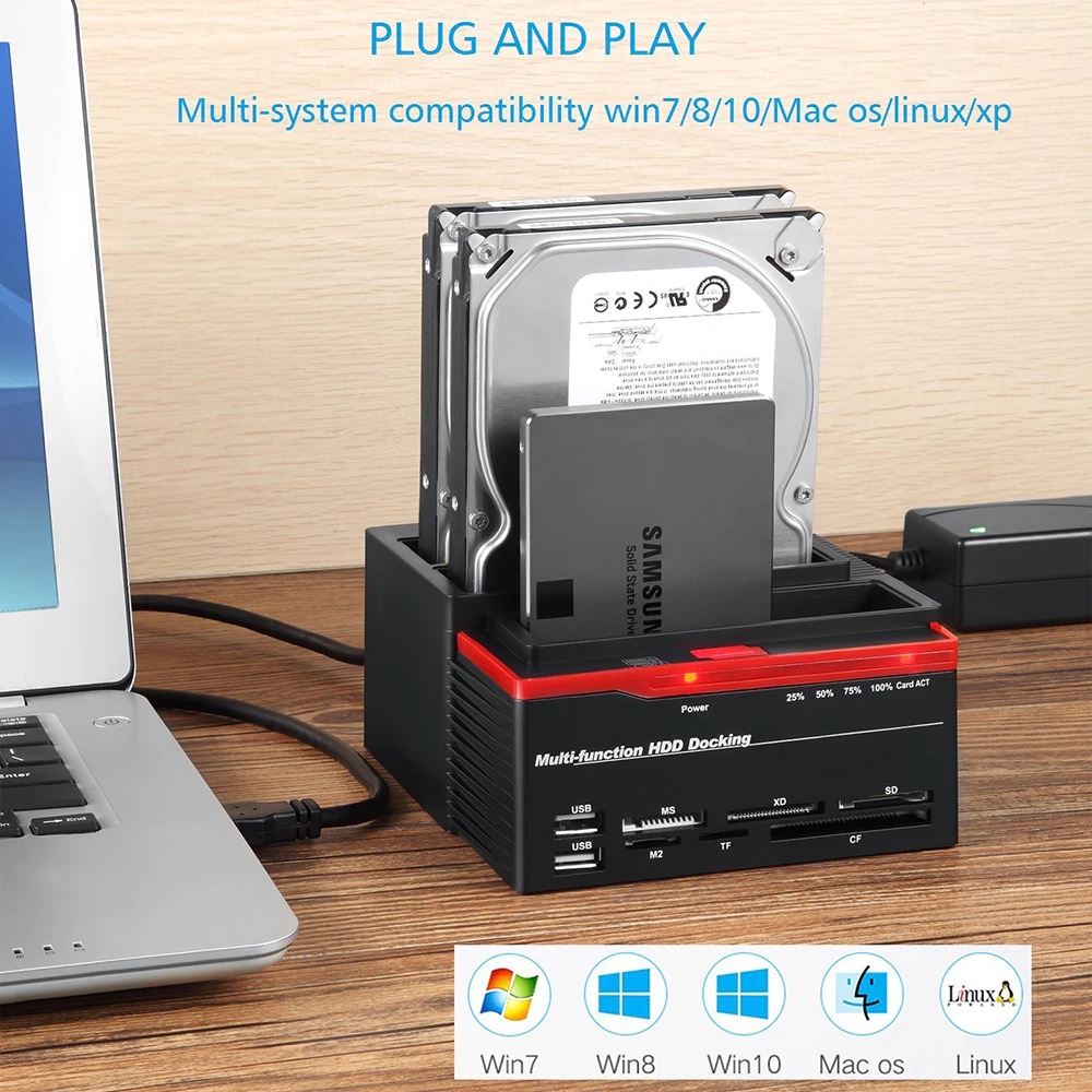 แท่นวางฮาร์ดดิสก์ Multi-function HDD Docking Station เครื่องอ่านฮาร์ดดิสก์ พร้อมพอร์ตเชื่อมต่อUSB
