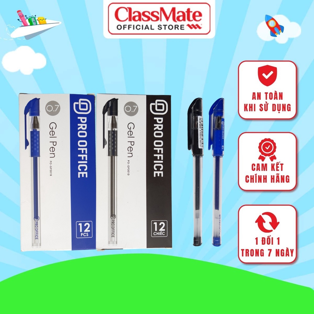 กล่อง 12 ปากกาเจล Hai Ha PRO OFFICE 0.7 มม. Nib สองสีสีน้ําเงินและสีดํา PO-GP301