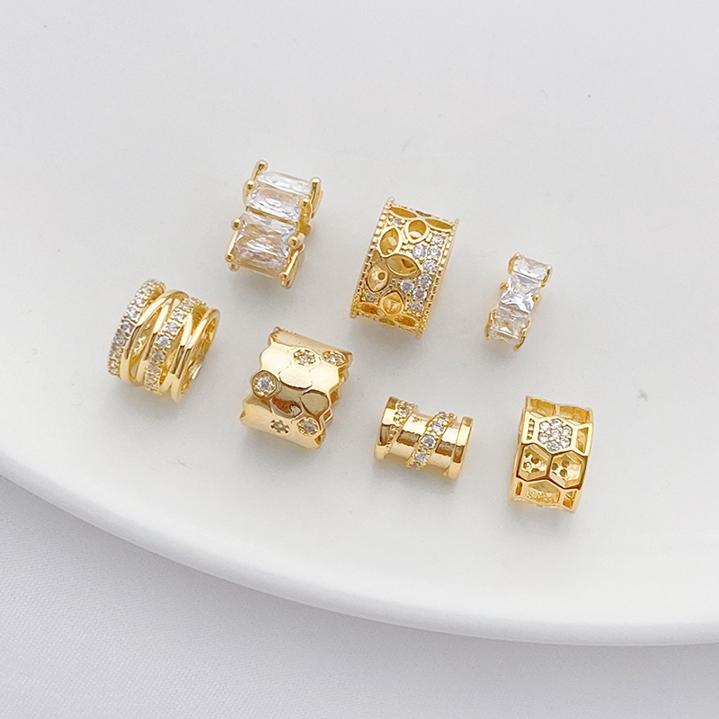Spacer ลูกปัด diy Handmade 14K ทองแดง Clad สีทอง Retention Micro-Inlaid Zircon รูขนาดใหญ่